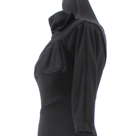 Diane von Furstenburg Slater Black Wool Bow Midi Dress 3/4 Sleeves 2 - Picture 4 of 8